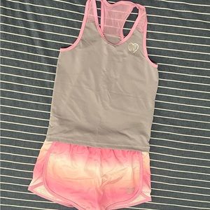 Justice Girls Active Tank top and Shorts. Size 12 in grey & pink.